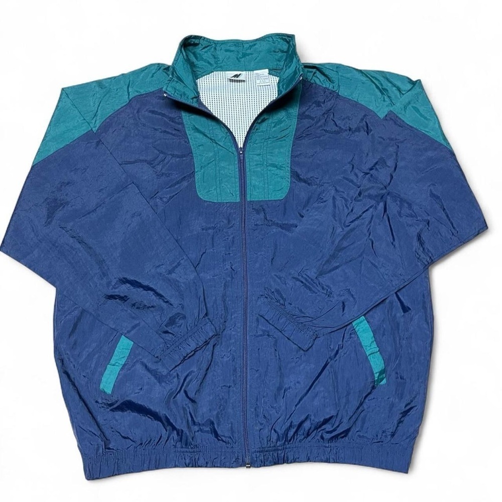 Vintage 90s Windbreaker Lightweight Jacket Mens Large Blue Green Retro Full Zip